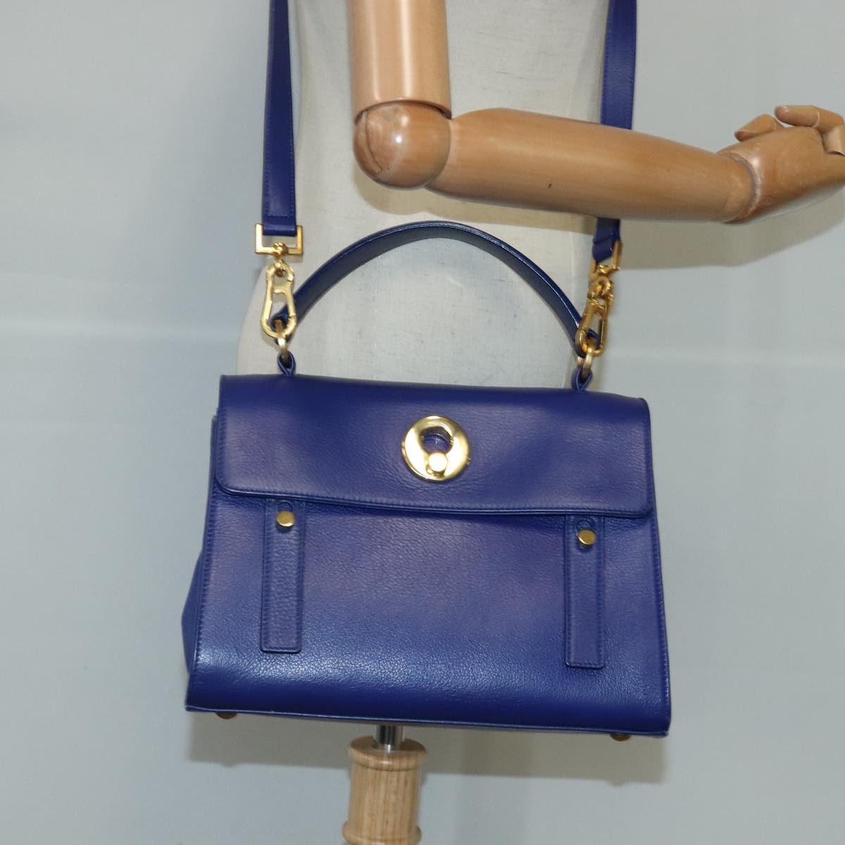 Yves Saint Laurent Muse Two, Blue, Leather, handbag