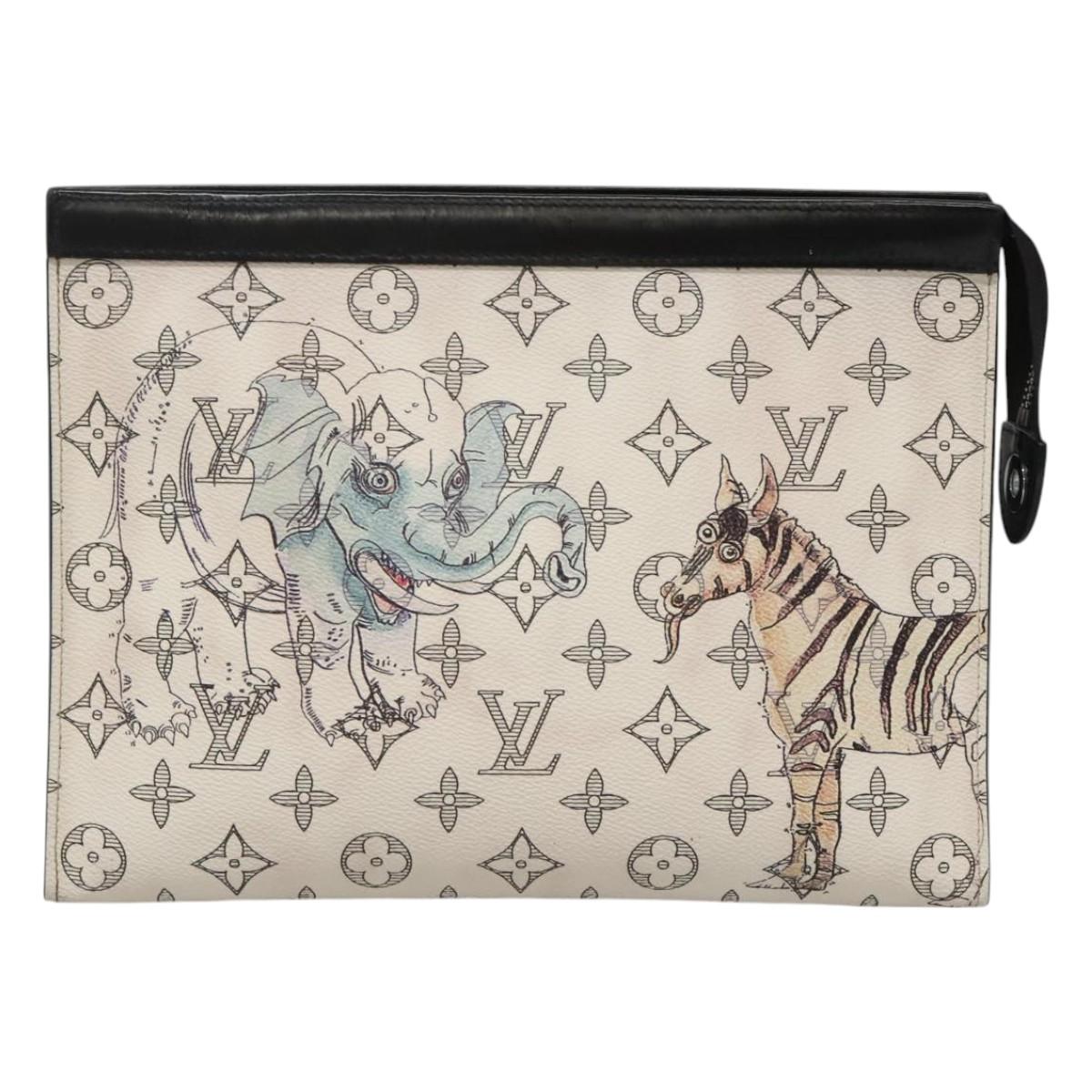 Louis Vuitton Savane, White, Canvas, clutch