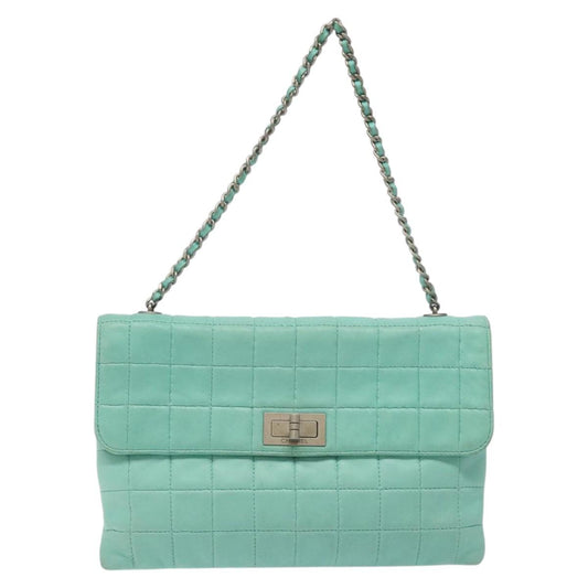 Chanel Chocolate bar, Blue, Leather, shoulder