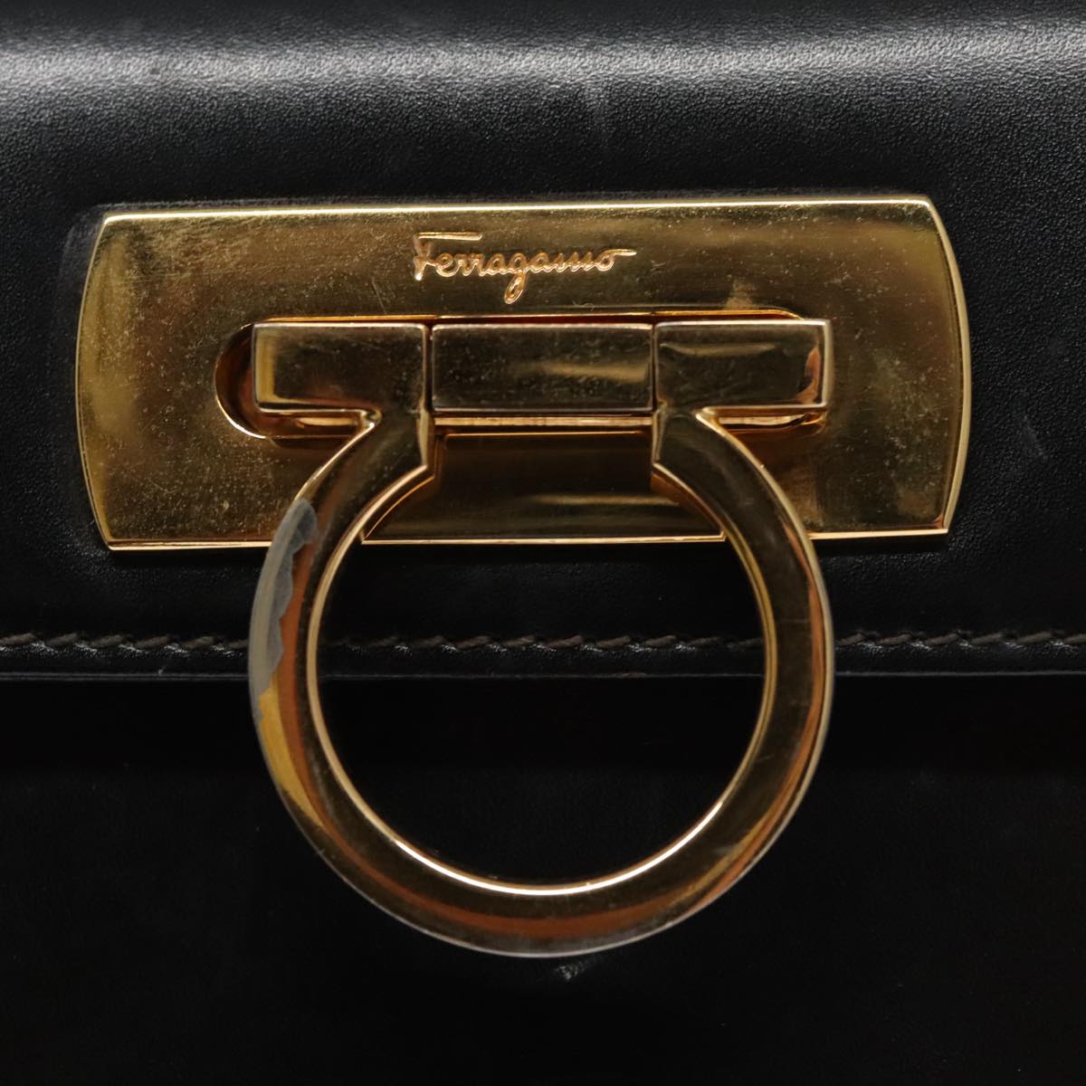 Salvatore Ferragamo Gancini, Black, Leather, handbag