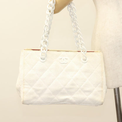 Chanel Logo CC, White, Canvas, shoulder
