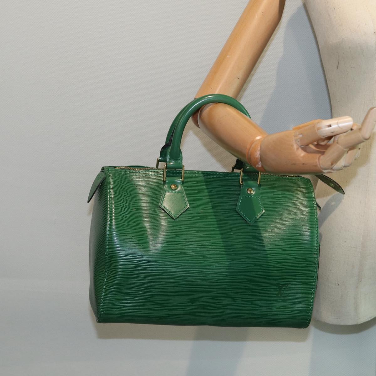 Louis Vuitton Speedy 25, Green, Leather, handbag