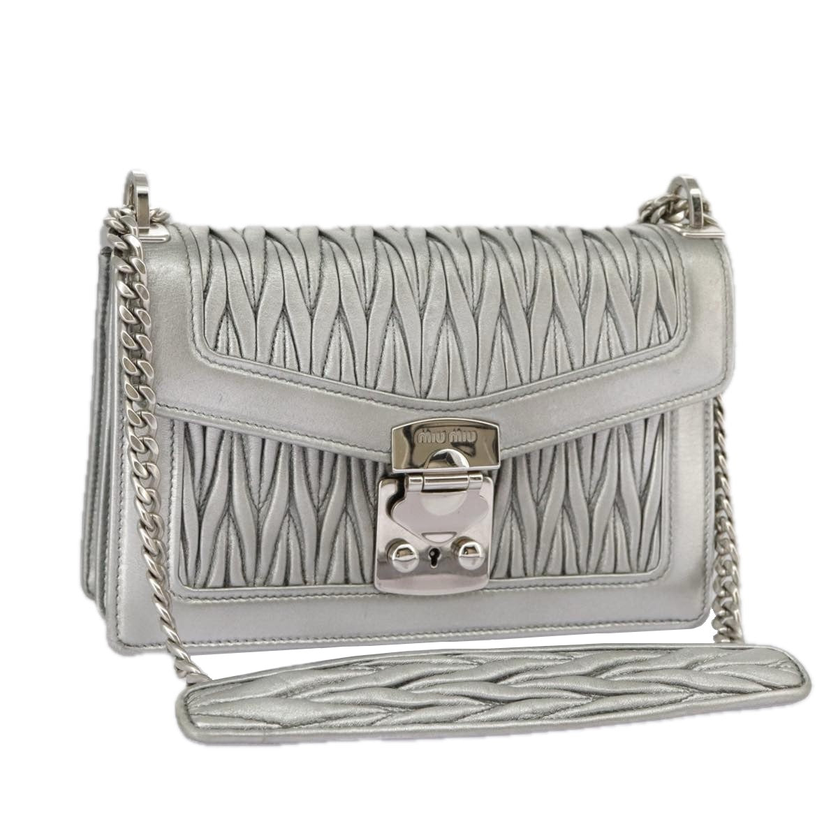 Miu Miu Confidential, Silver, Leather, shoulder