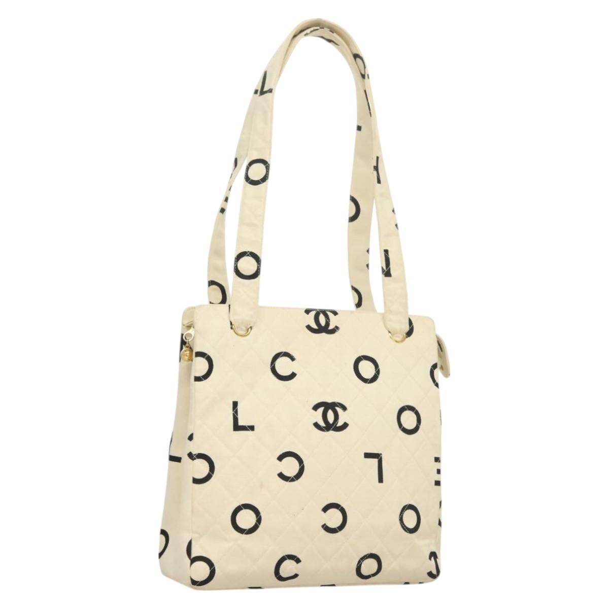 Chanel Cc, White, Canvas, tote