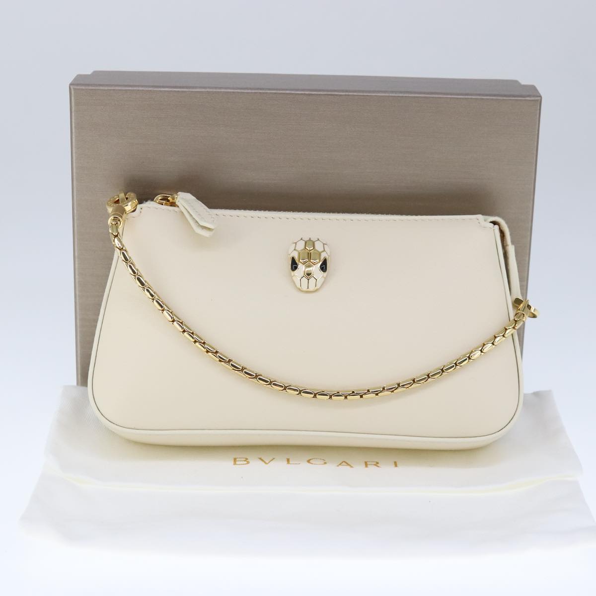 Bulgari Serpenti, White, Leather, handbag