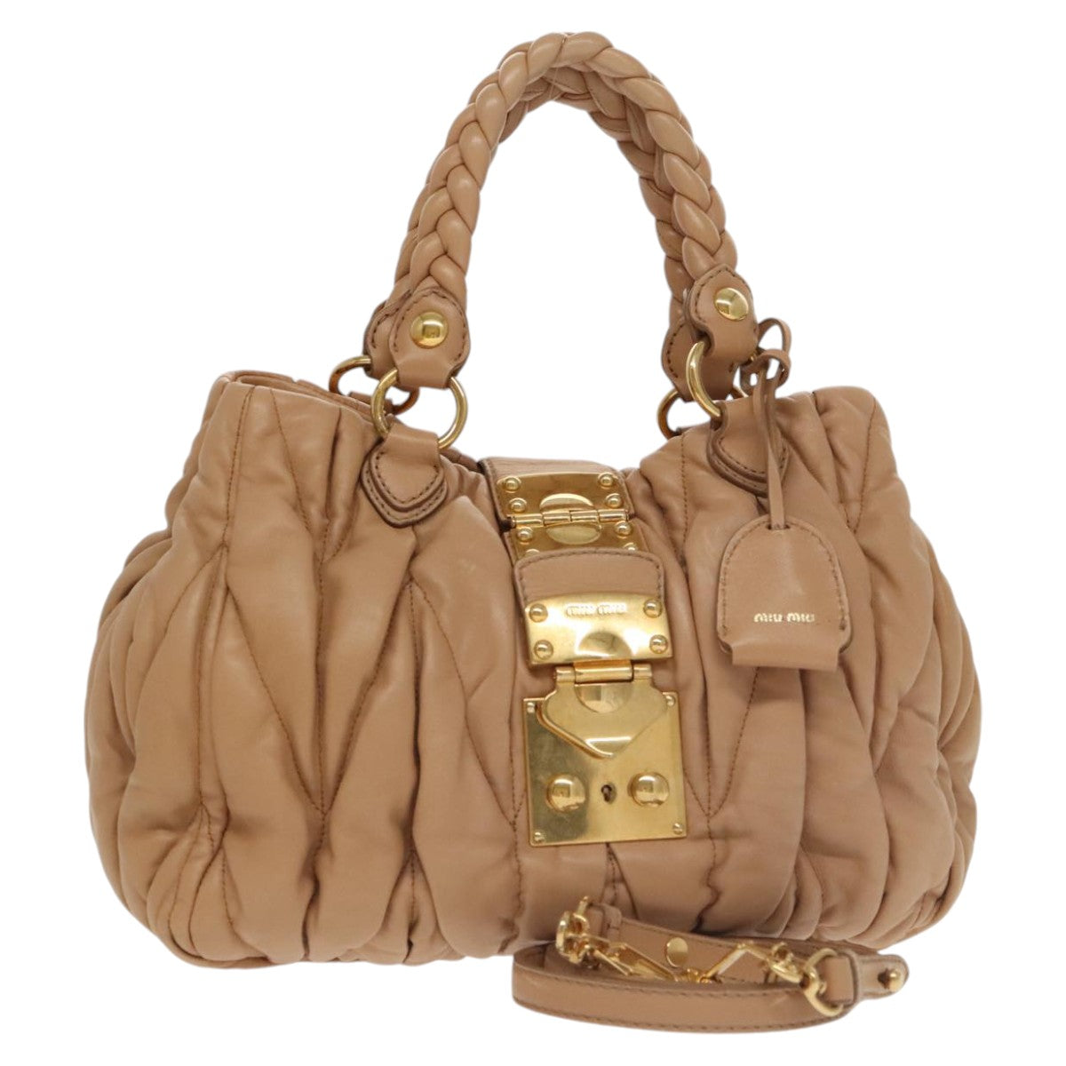 Miu Miu Matelassé, Brown, Leather, handbag