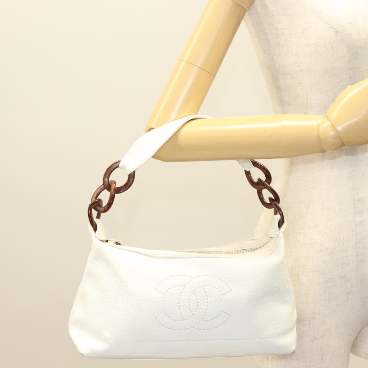 Chanel Logo CC, White, Leather, handbag