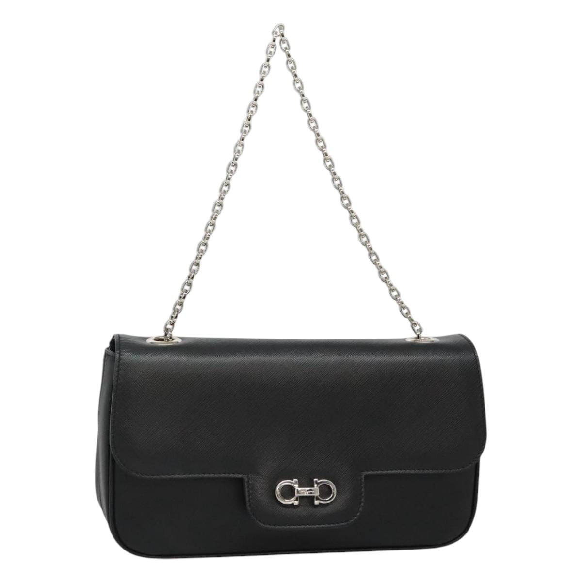 Salvatore Ferragamo Gancini, Black, Leather, shoulder