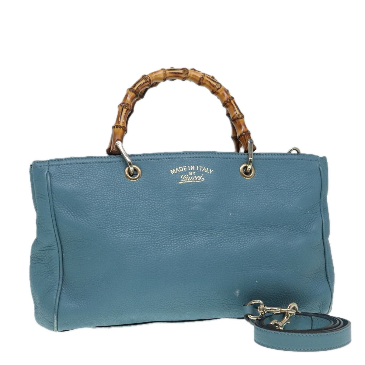 Gucci Bamboo, Blue, Leather, handbag