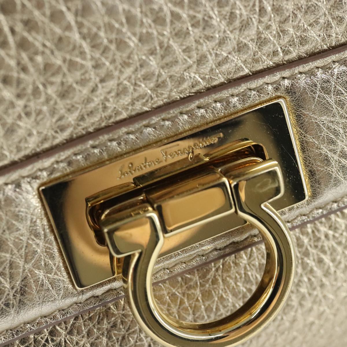 Salvatore Ferragamo Sofia, Gold, Leather, handbag