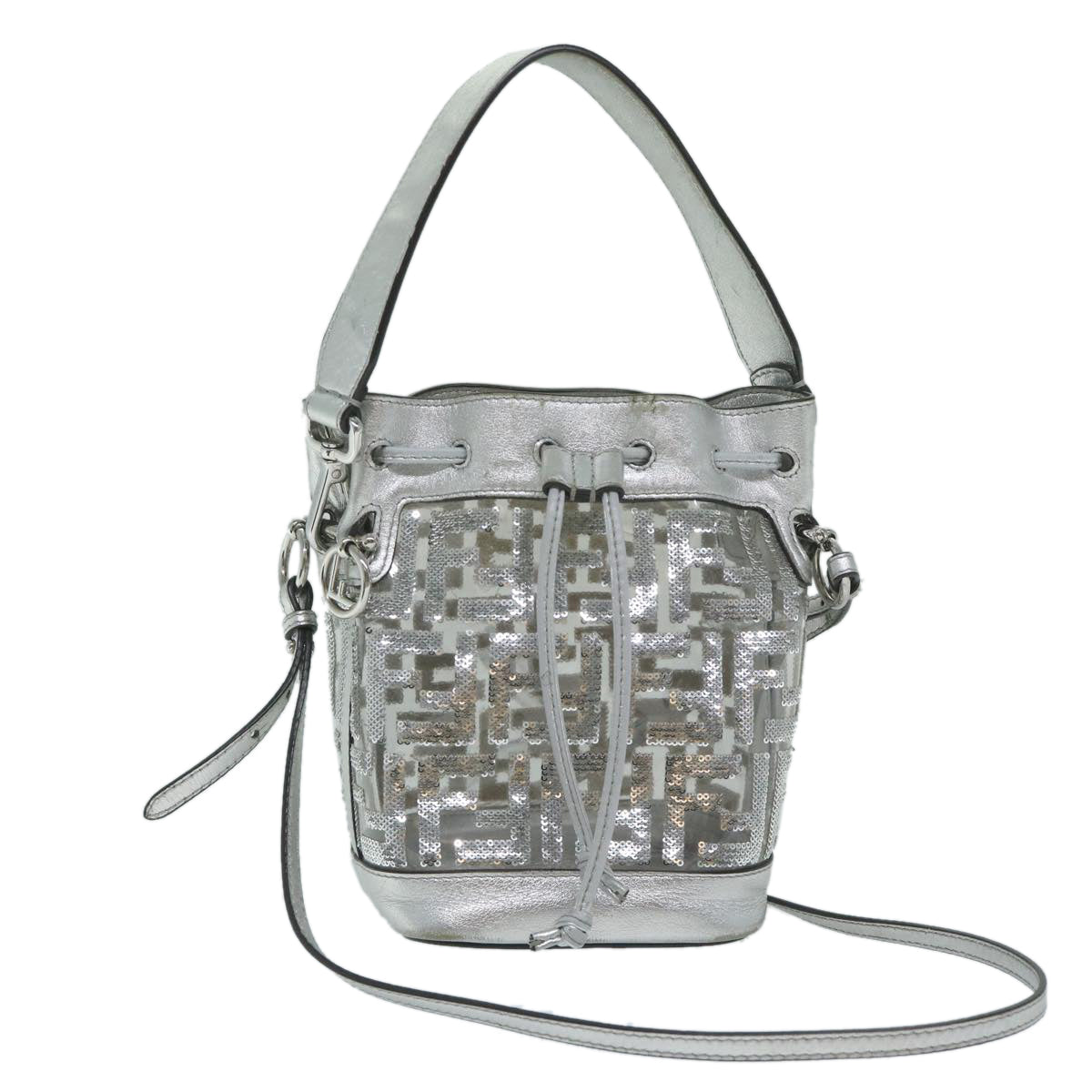 Fendi Zucca, Silver, Leather, shoulder