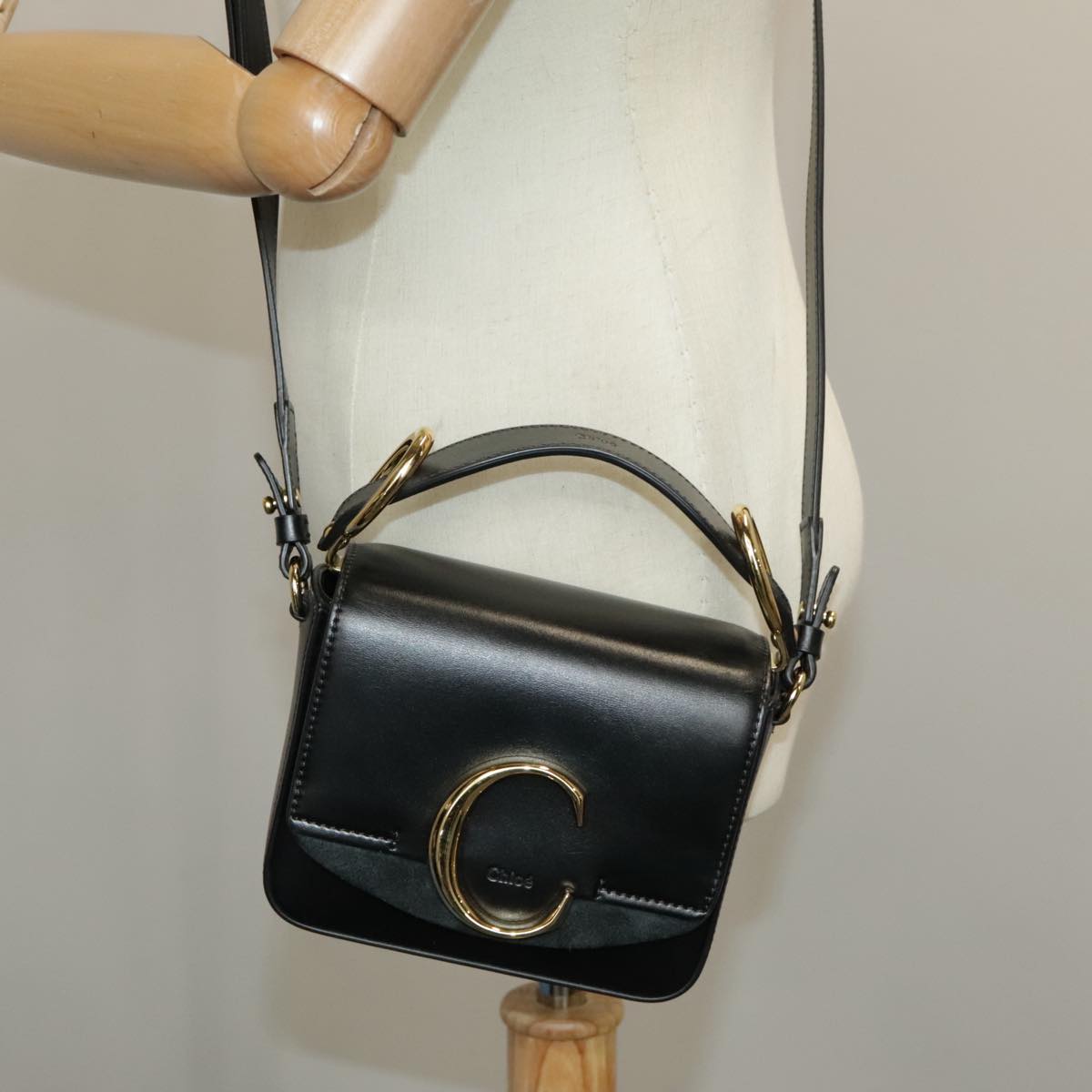 Chloé C, Black, Leather, handbag