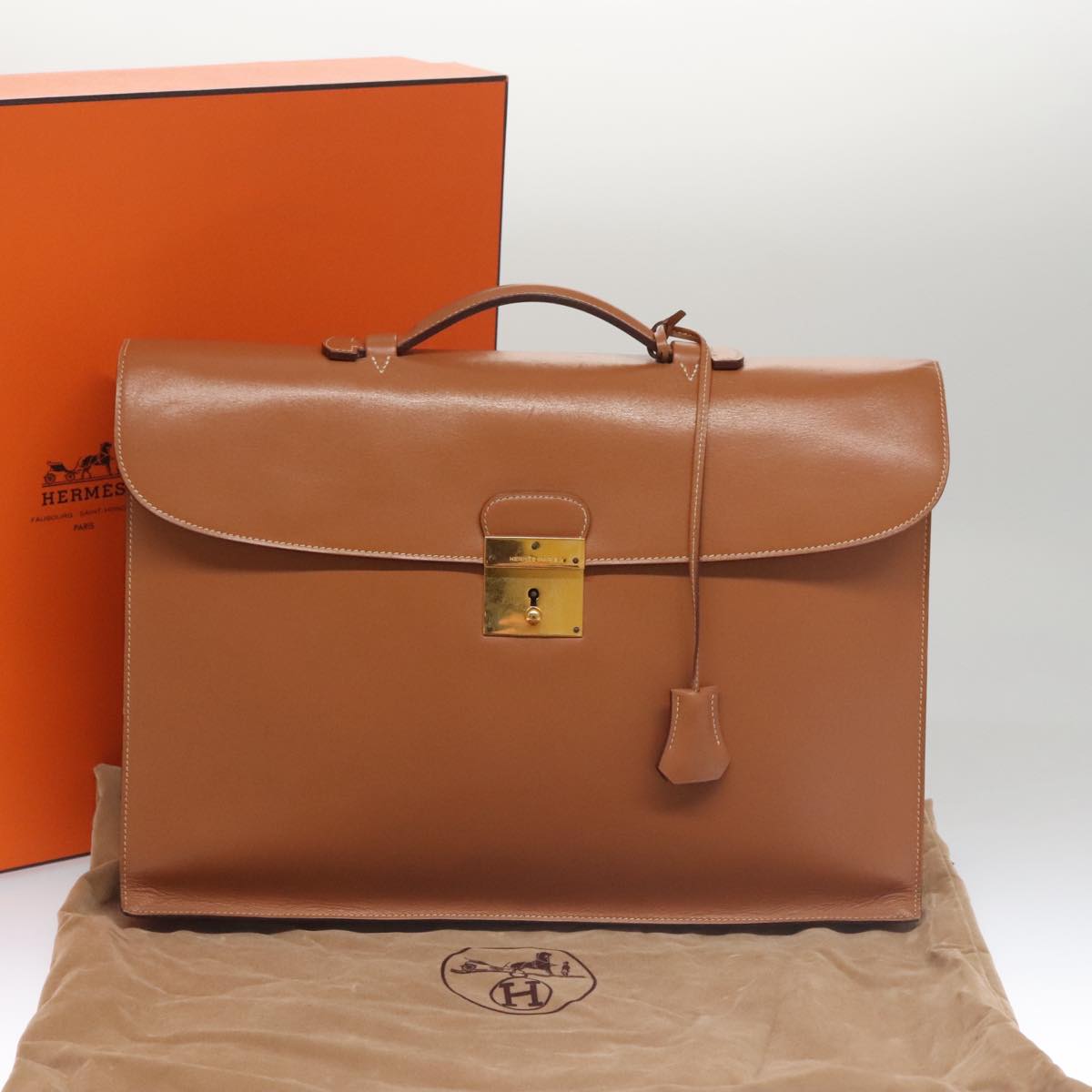 Hermès, Brown, Leather, briefcase