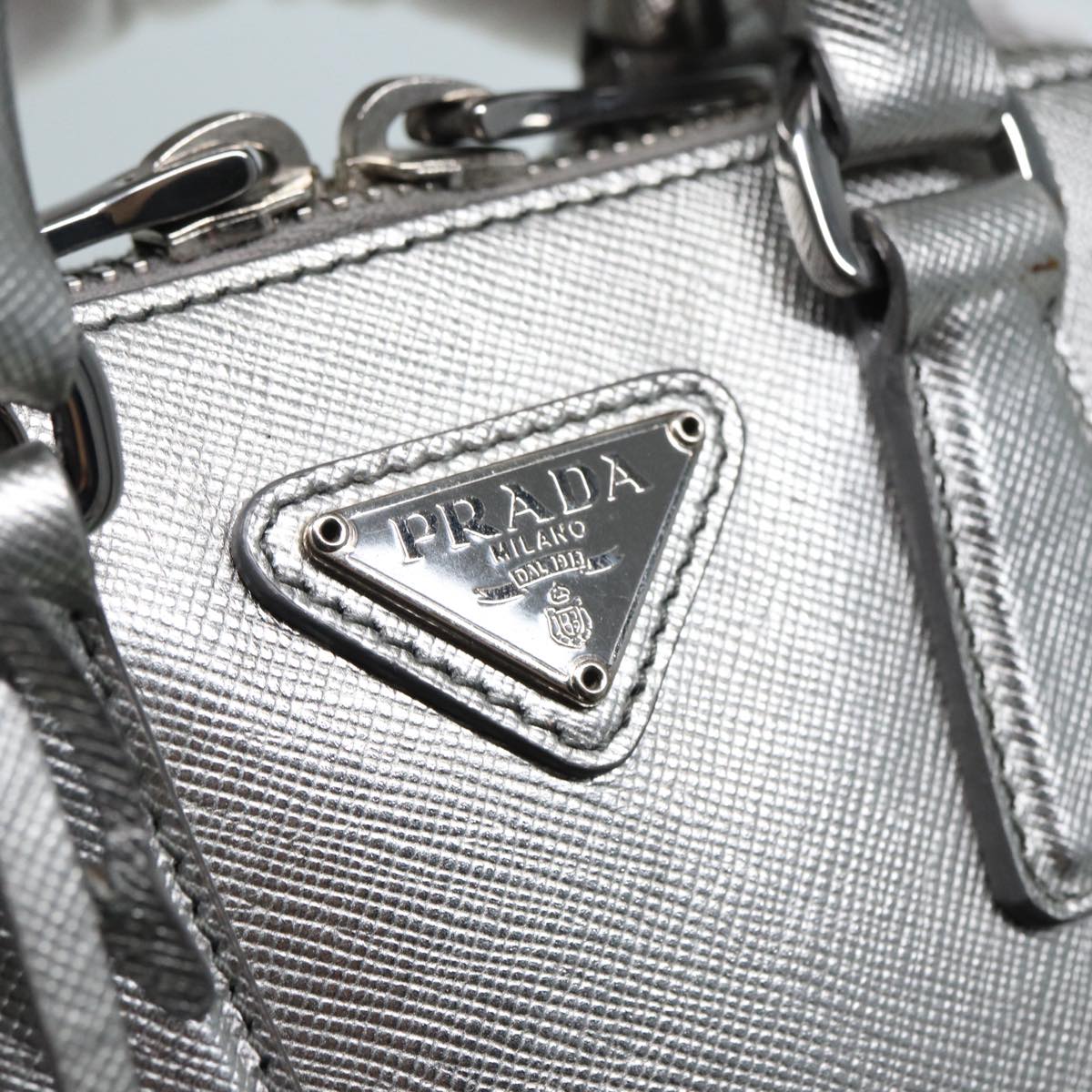 Prada Promenade, Silver, Leather, handbag