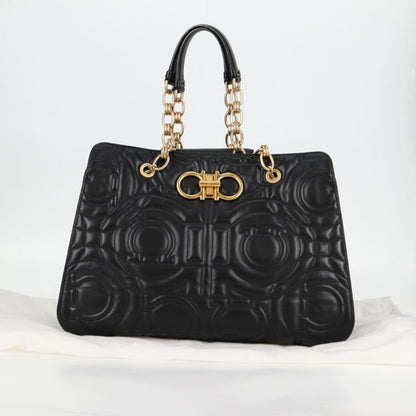 Salvatore Ferragamo Gancini, Black, Leather, tote