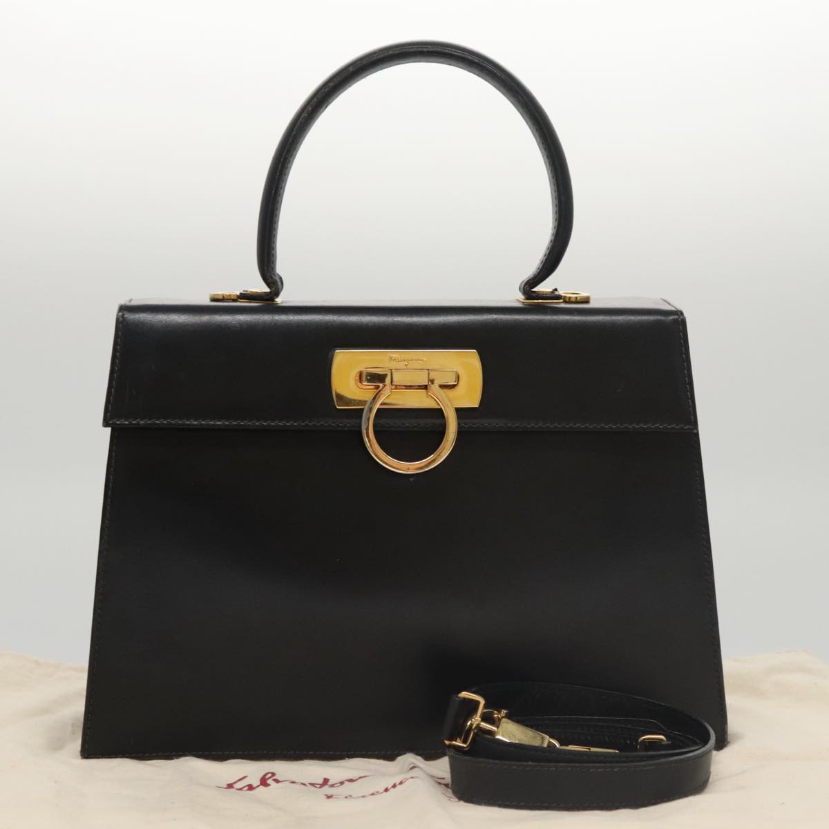 Salvatore Ferragamo Gancini, Black, Leather, handbag