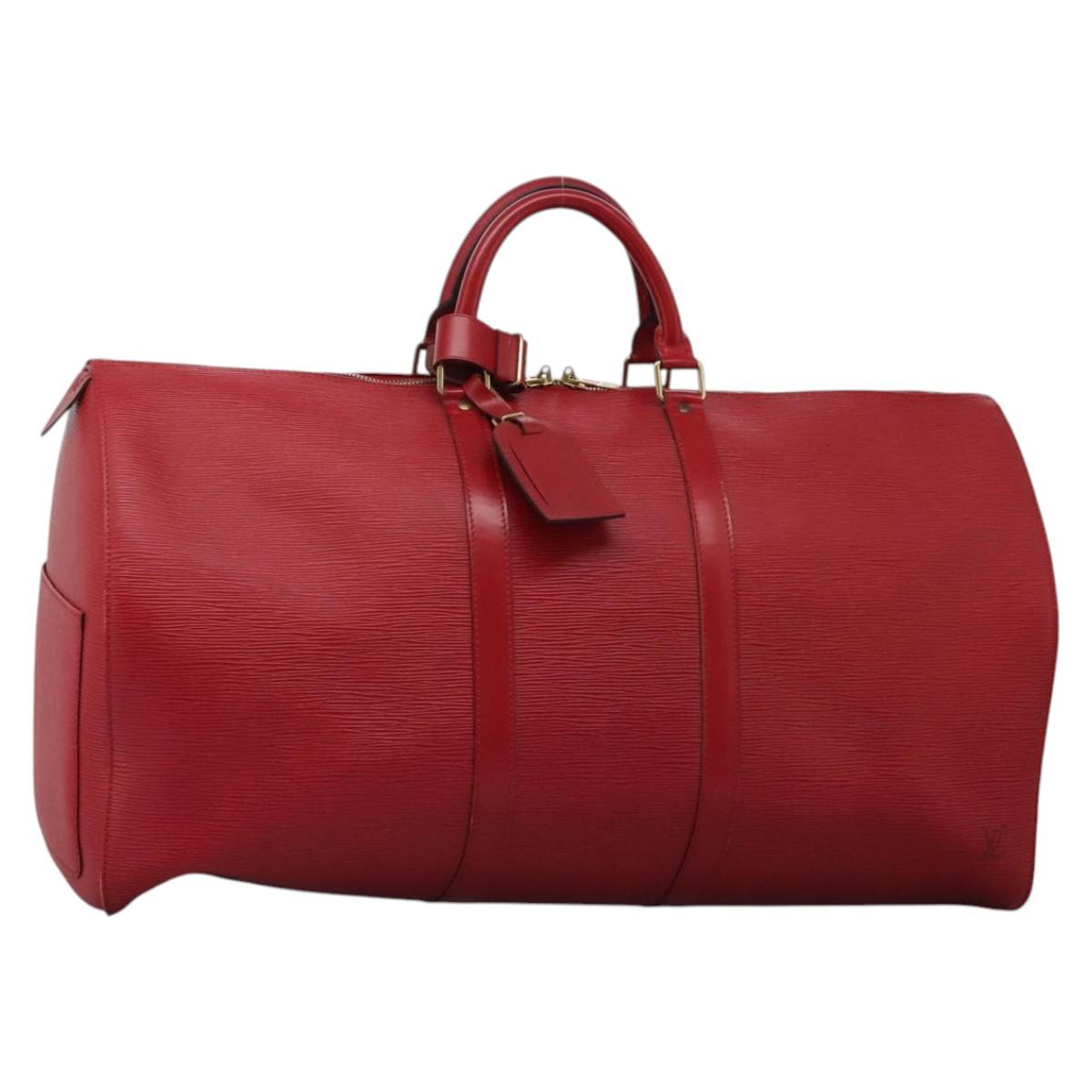 Louis Vuitton Keepall 55, Red, Leather, travel