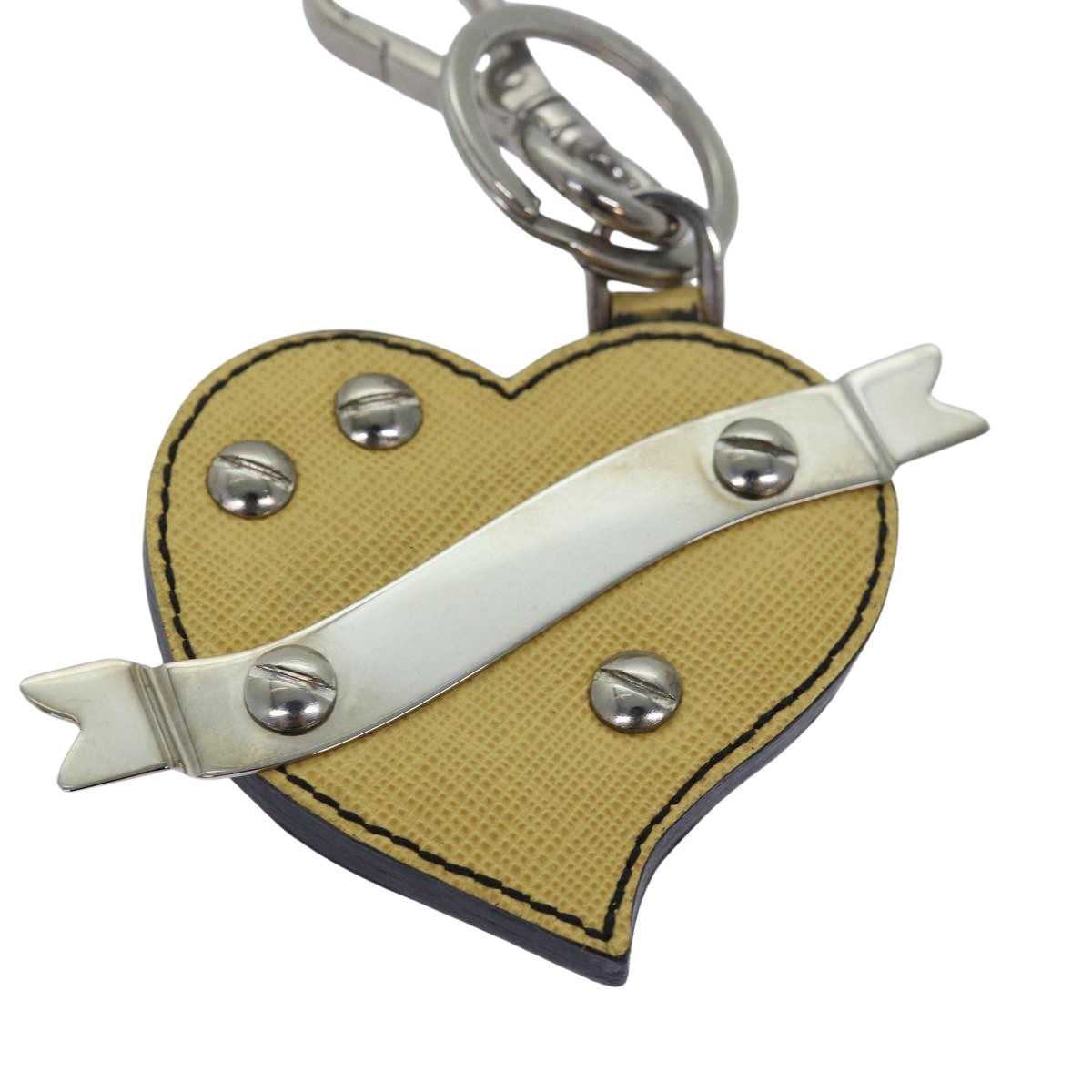 Prada Charm Logo Key Ring Saffiano Leather, YELLOW, LEATHER, Charms and Keychains