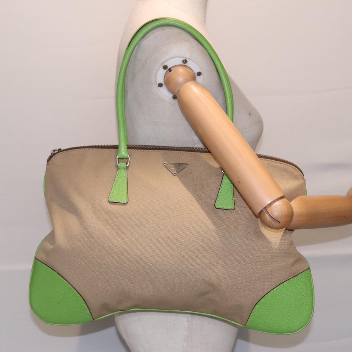 Prada Bowling, Beige, Canvas, shoulder