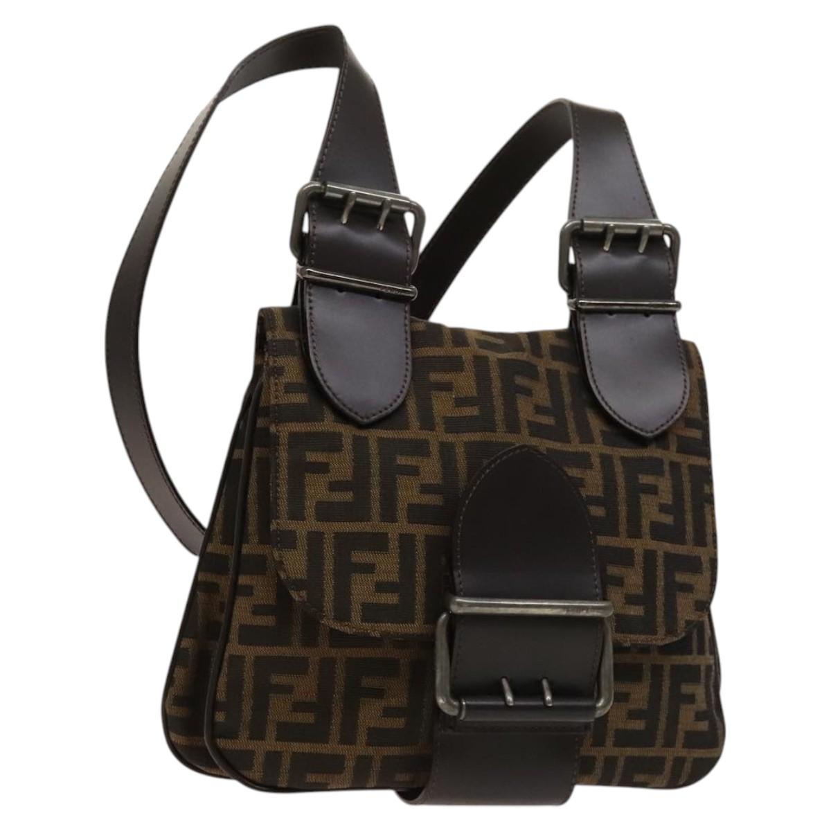 Fendi Zucca, Brown, Canvas, shoulder