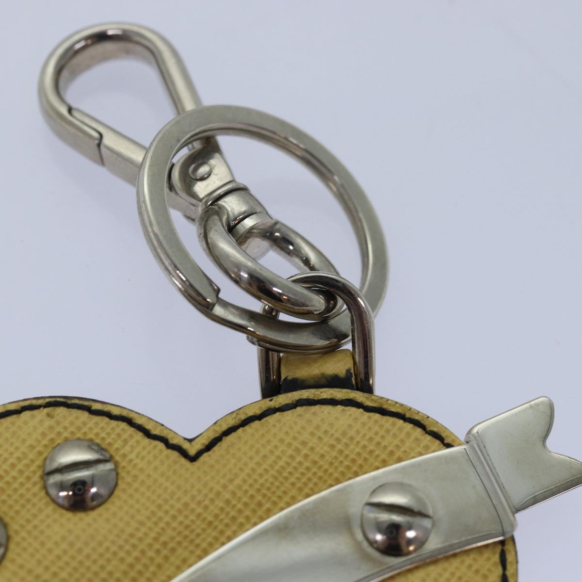 Prada Charm Logo Key Ring Saffiano Leather, YELLOW, LEATHER, Charms and Keychains