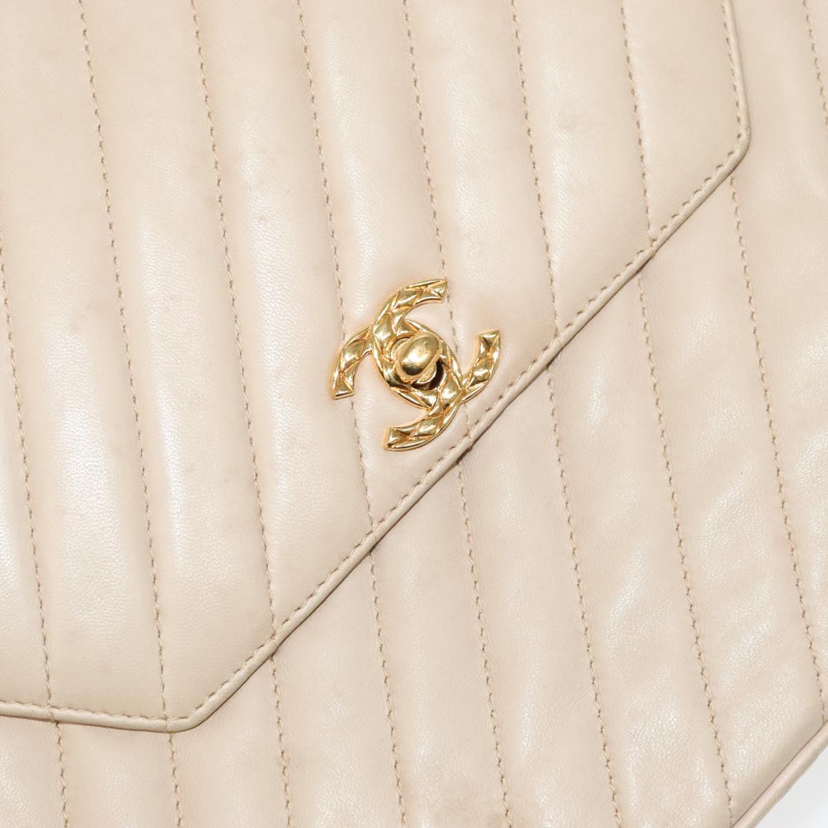 Chanel Coco Mark, Beige, Leather, shoulder