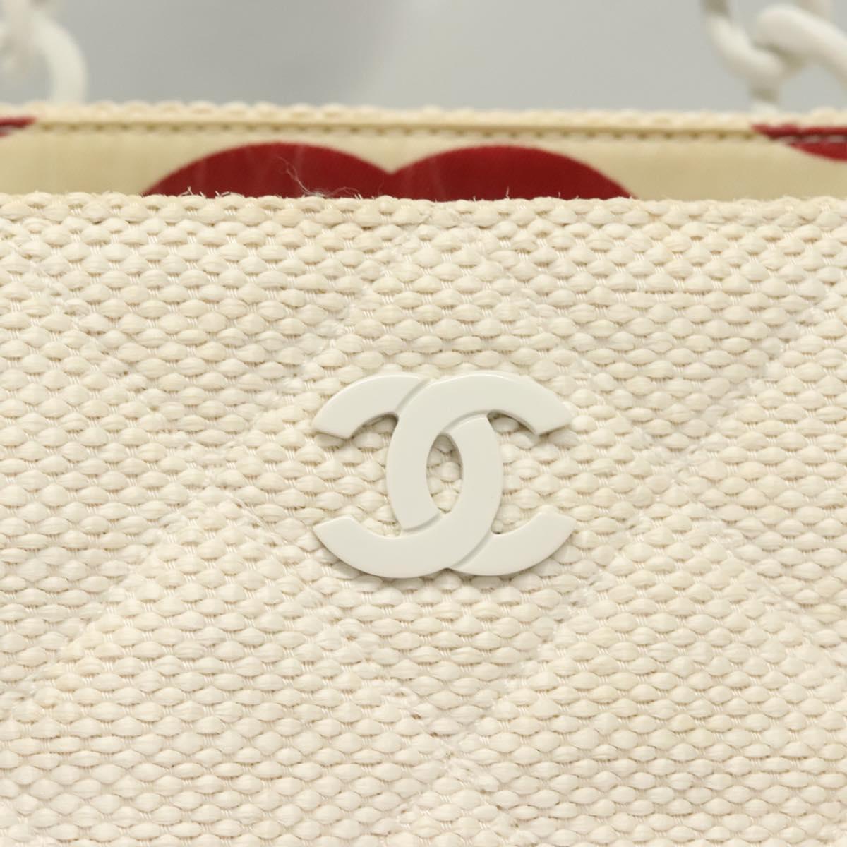 Chanel Logo CC, White, Canvas, shoulder