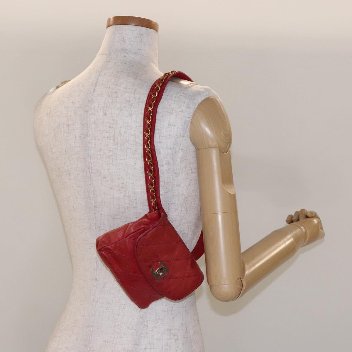 Chanel Bag belt, Red, Leather, clutch