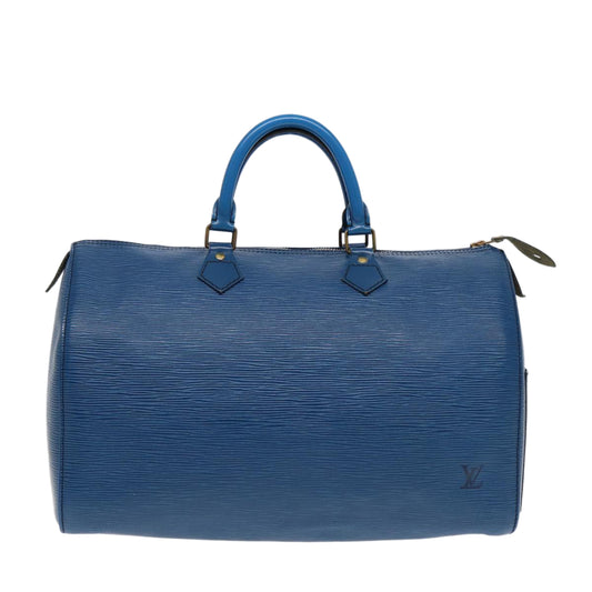 Louis Vuitton Speedy 35, Blue, Leather, handbag