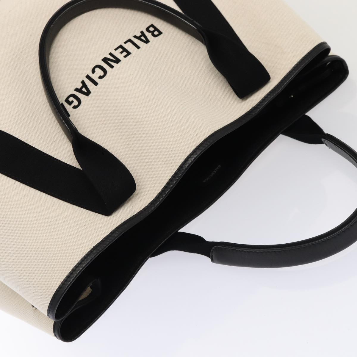 Balenciaga Navy Cabas, White, Canvas, tote