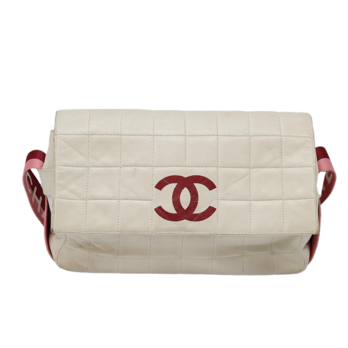 Chanel Chocolate bar, White, Leather, shoulder