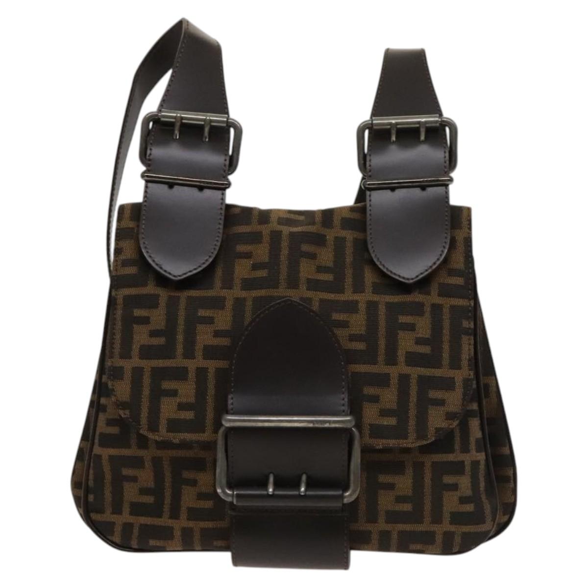Fendi Zucca, Brown, Canvas, shoulder