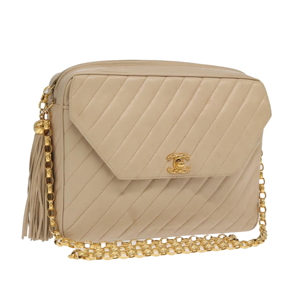 Chanel Coco Mark, Beige, Leather, shoulder