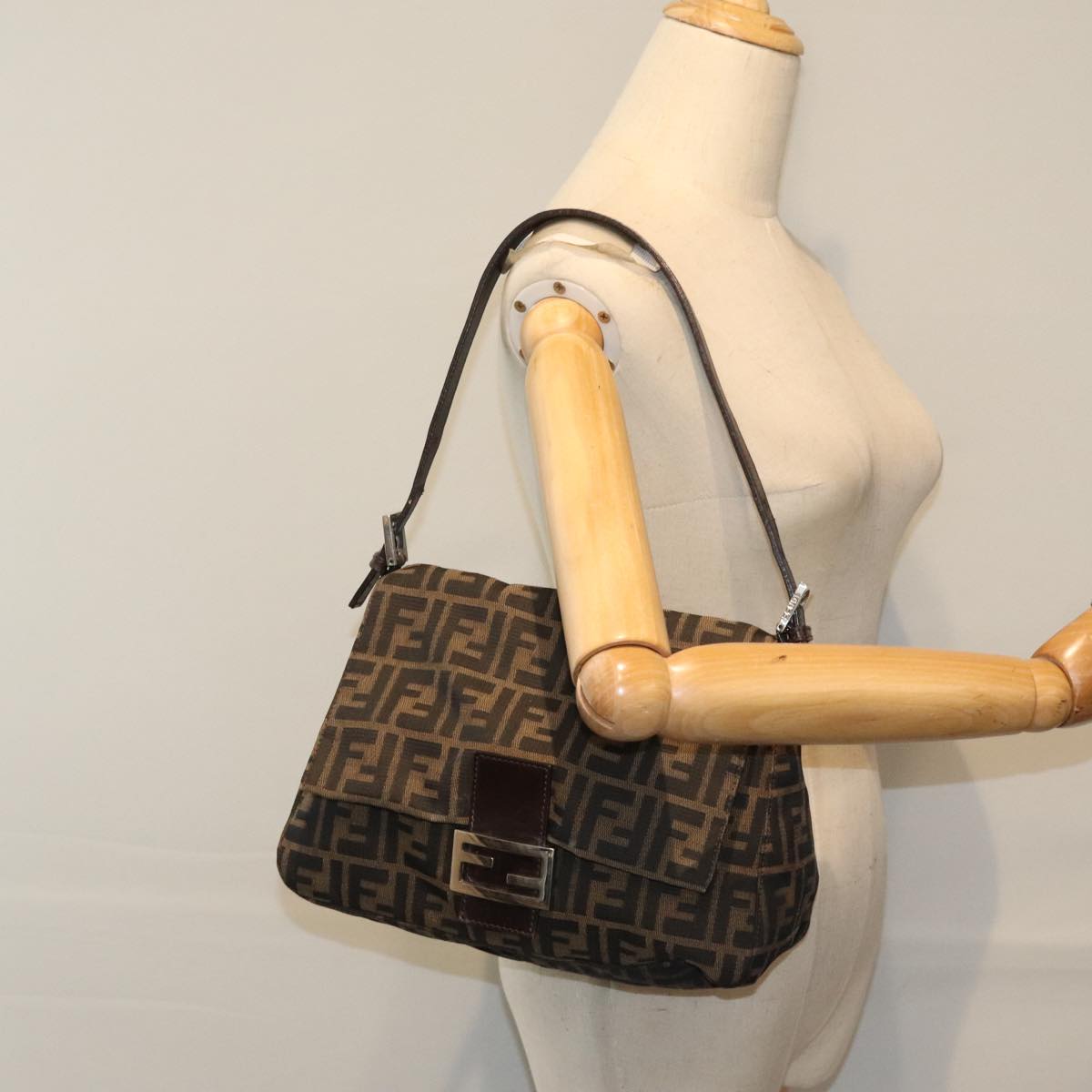 Fendi Mamma Baguette, Brown, Canvas, shoulder