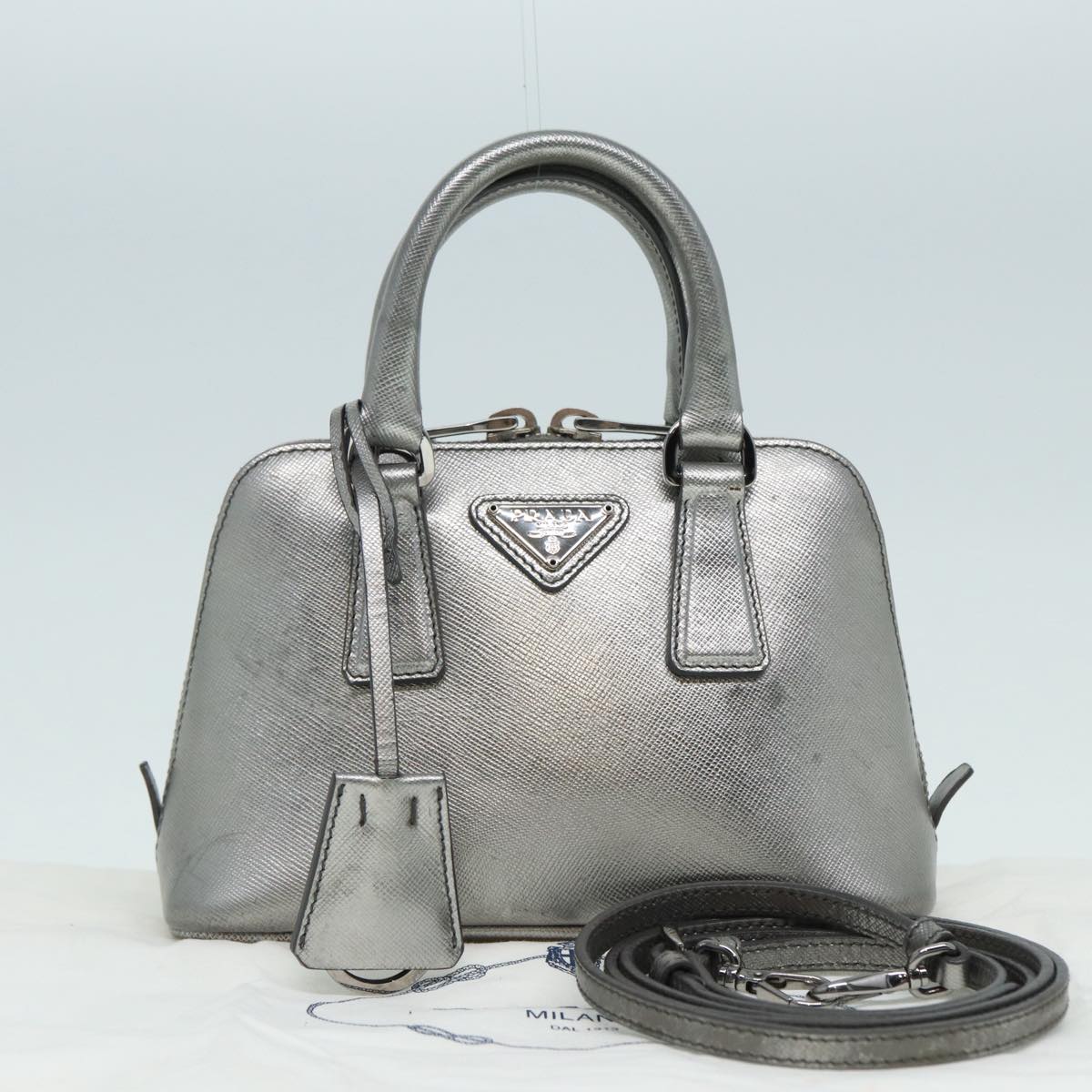 Prada Promenade, Silver, Leather, handbag