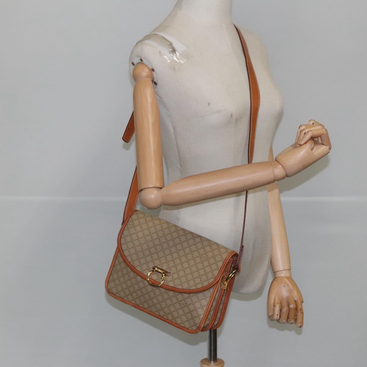 Céline Macadam, Beige, Canvas, shoulder