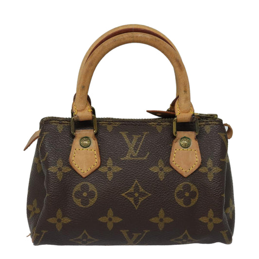 Louis Vuitton Nano Speedy, Brown, Canvas, handbag