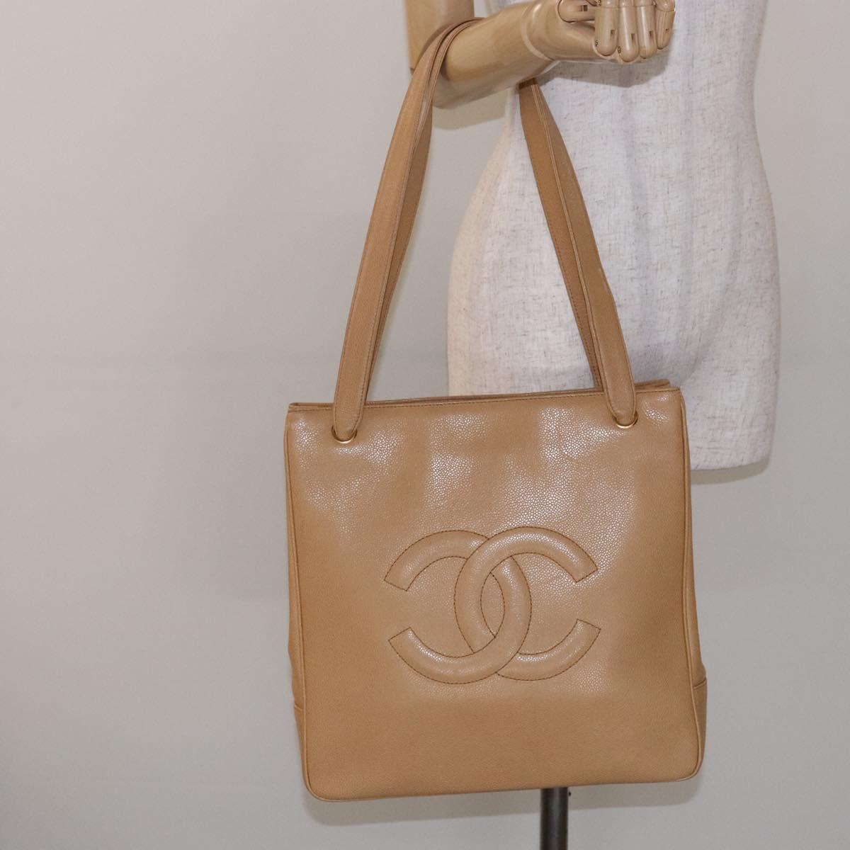 Chanel Coco Mark, Beige, Leather, tote
