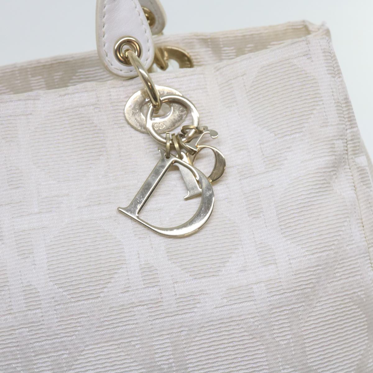 Dior Lady Dior, White, Canvas, handbag