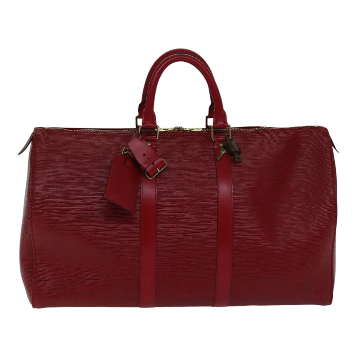 Louis Vuitton Keepall 45, Red, Leather, travel