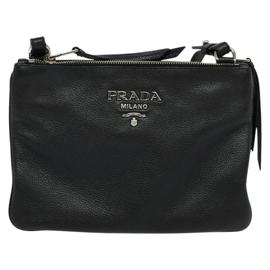 Prada Double, Black, Leather, shoulder