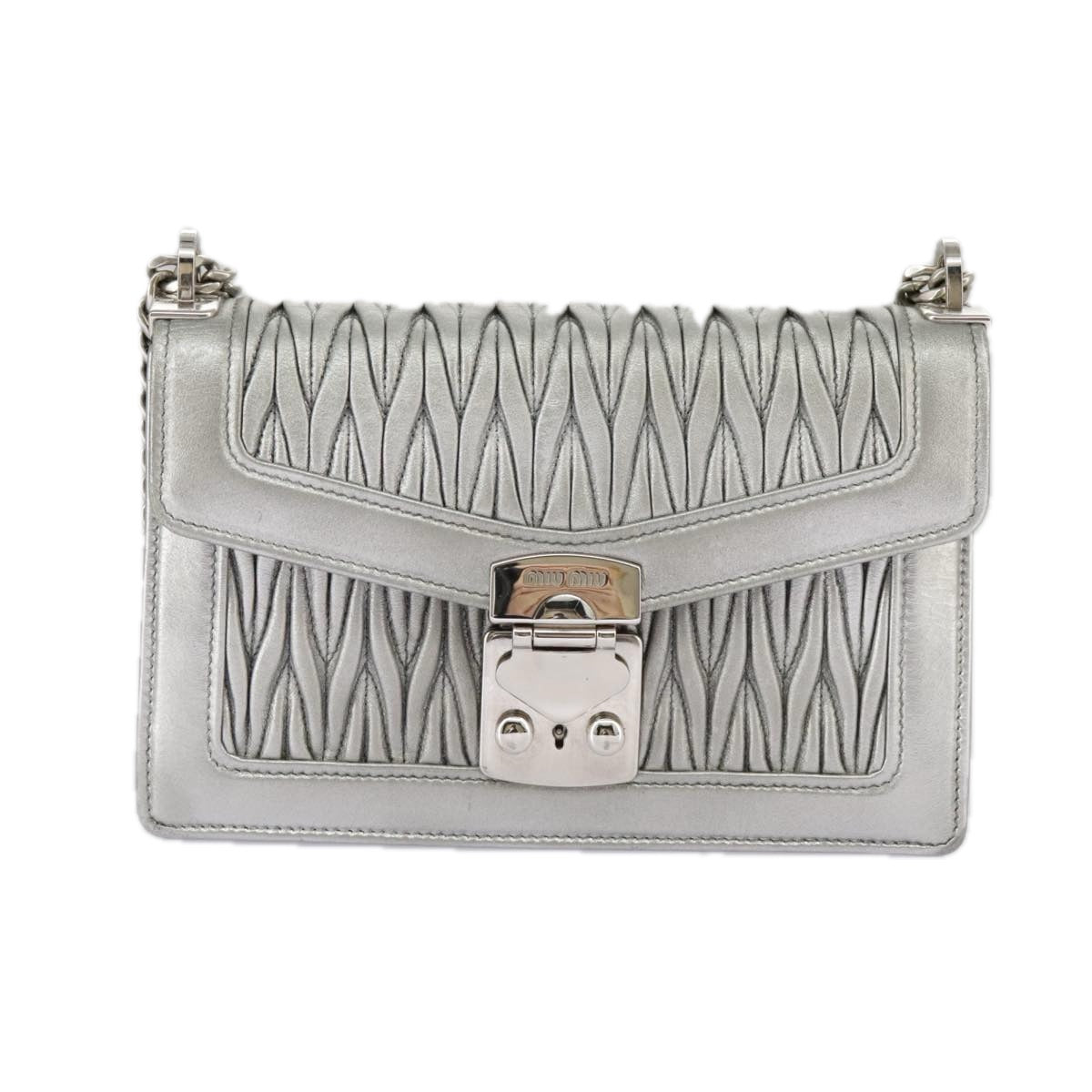 Miu Miu Confidential, Silver, Leather, shoulder