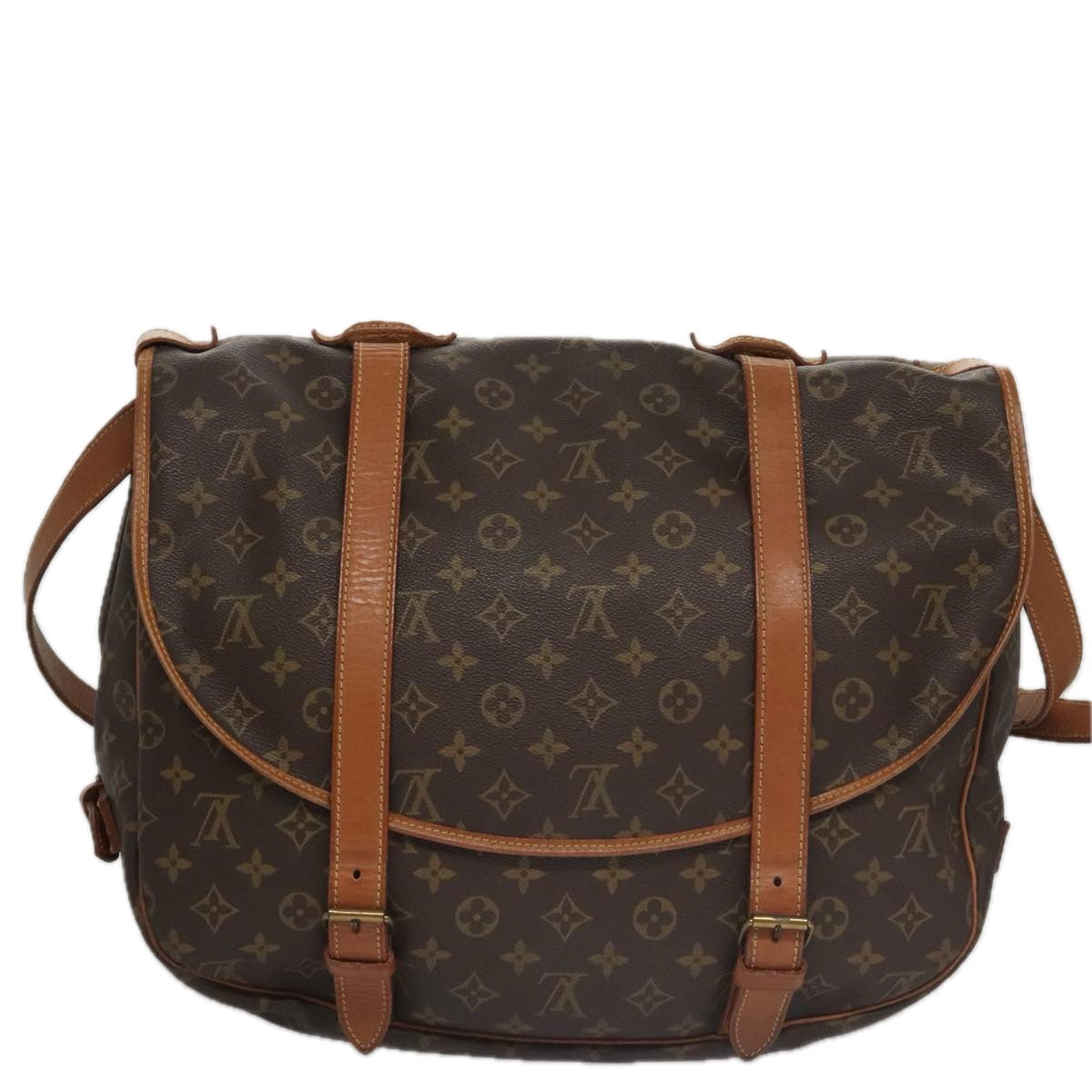 Louis Vuitton Saumur 43, Brown, Canvas, shoulder