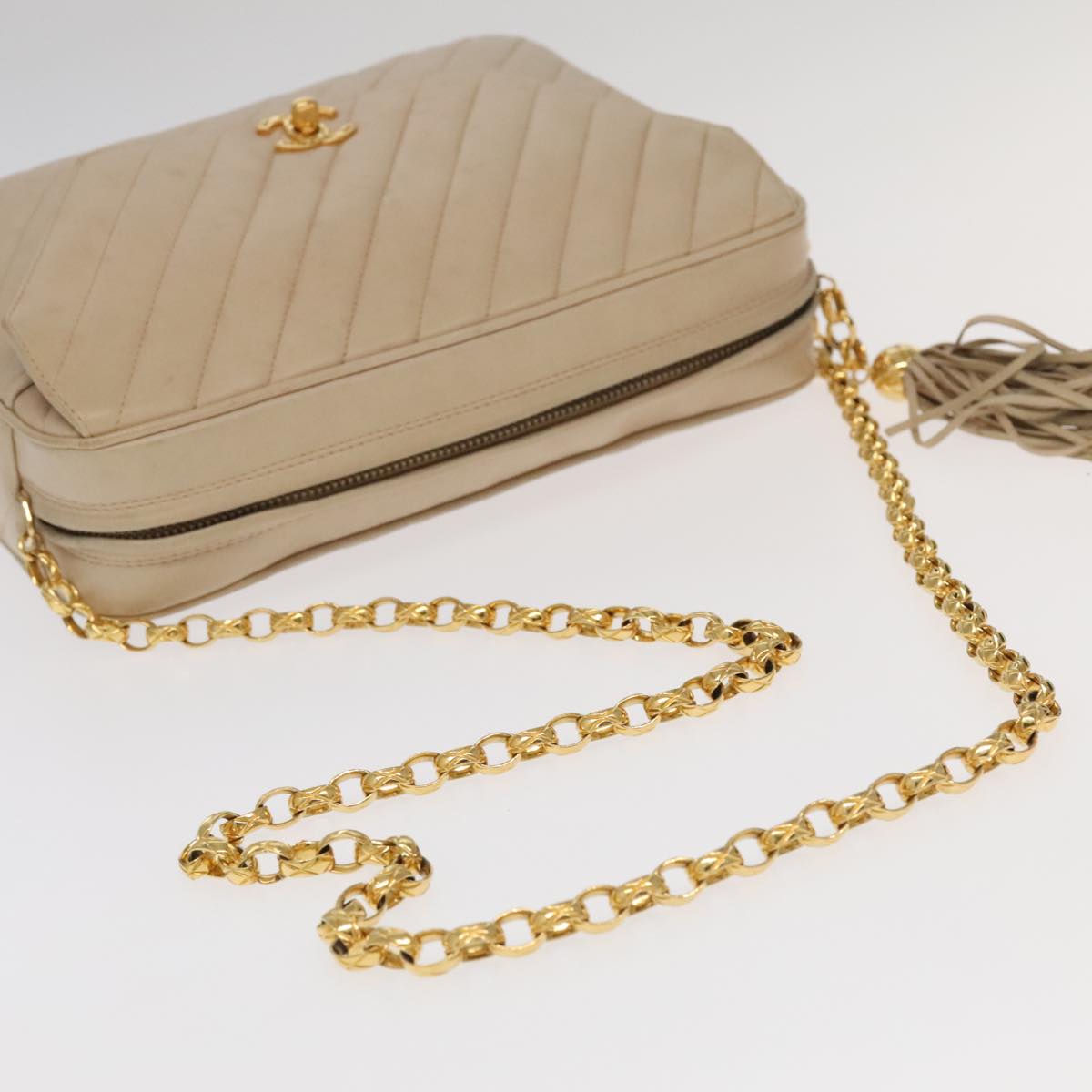 Chanel Coco Mark, Beige, Leather, shoulder