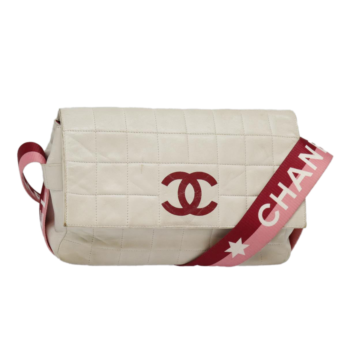 Chanel Chocolate bar, White, Leather, shoulder