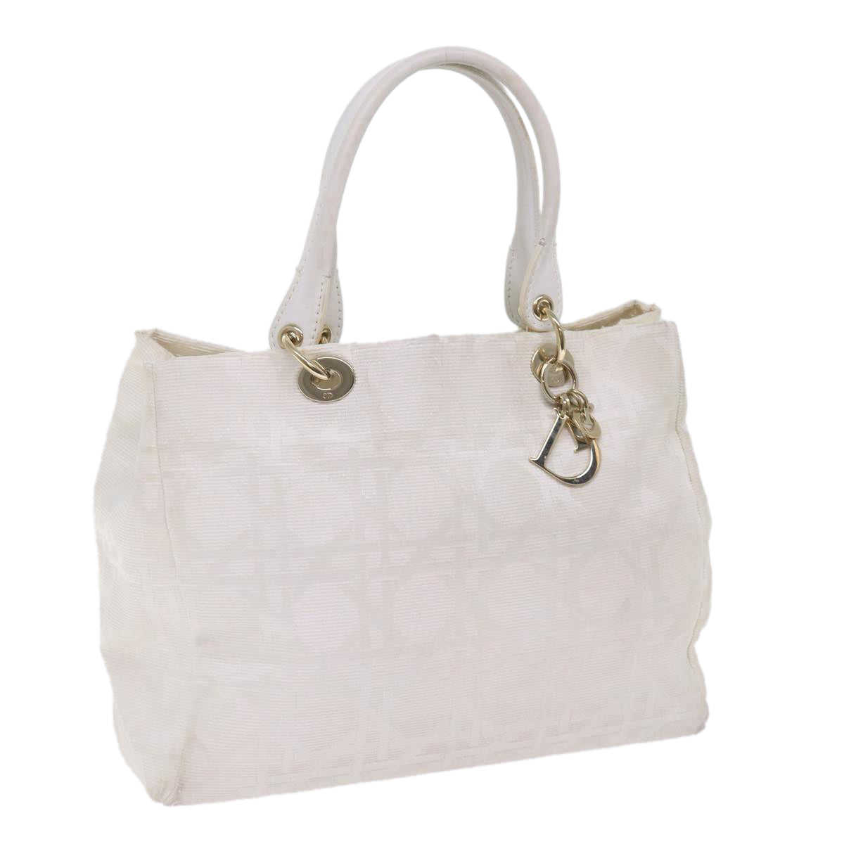 Dior Lady Dior, White, Canvas, handbag