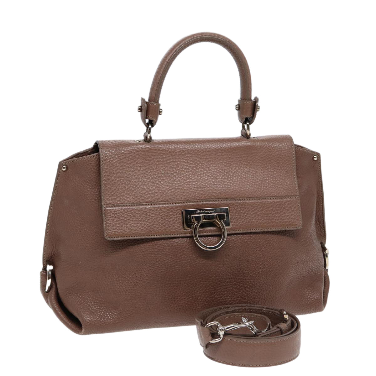 Salvatore Ferragamo Gancini, Brown, Leather, handbag