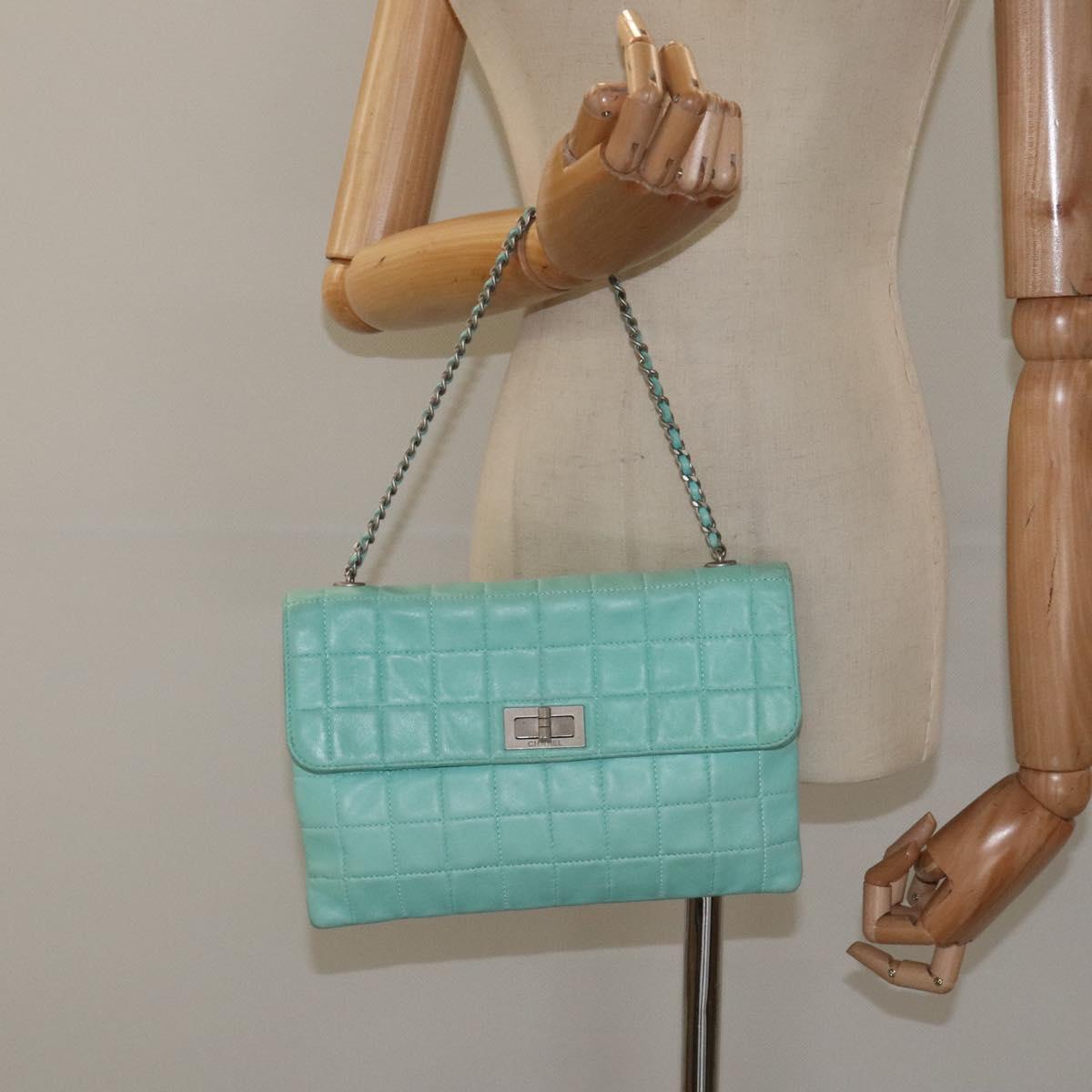 Chanel Chocolate bar, Blue, Leather, shoulder