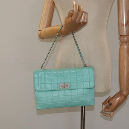 Chanel Chocolate bar, Blue, Leather, shoulder