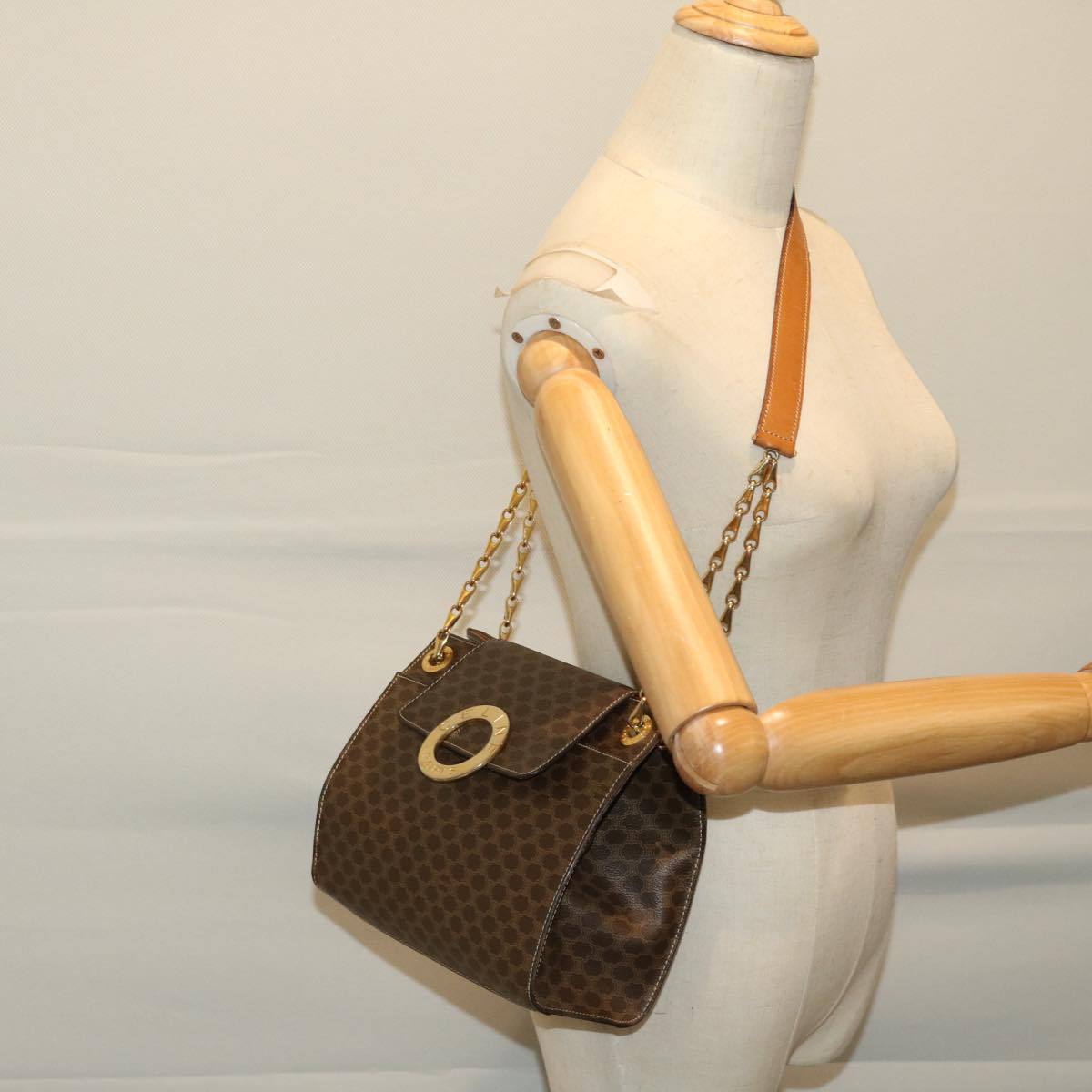 Céline Macadam, Brown, Leather, shoulder